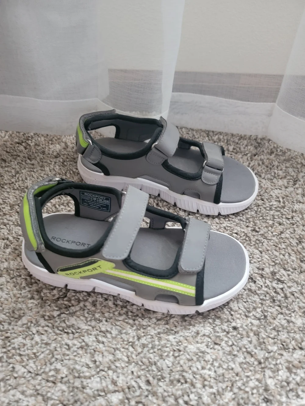 Rockport Kids Gray and Lime Velcro Sport Sandals